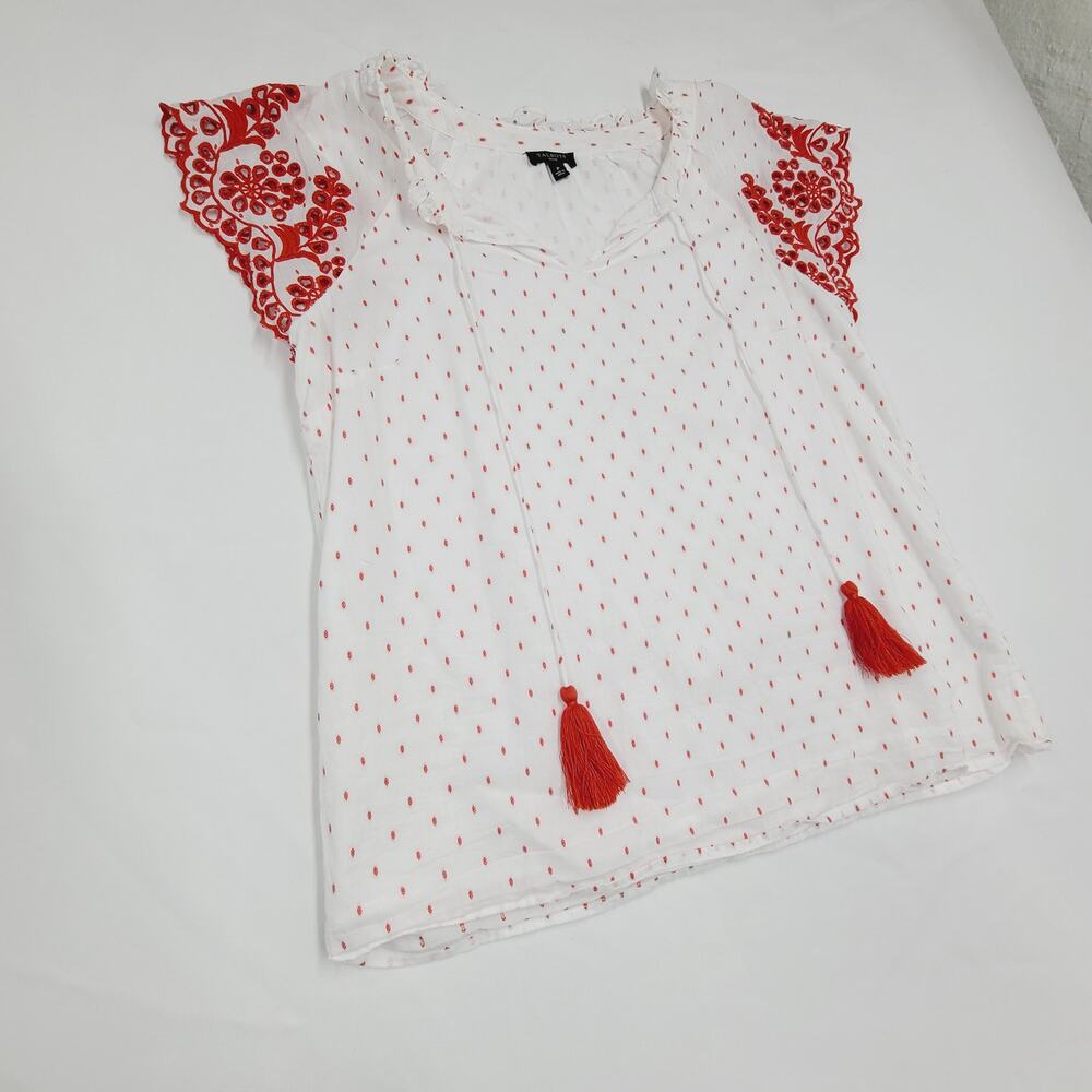 Talbots Embroidered Flutter-Sleeve Top Women's P Tassel Ties - Picture 6 of 12